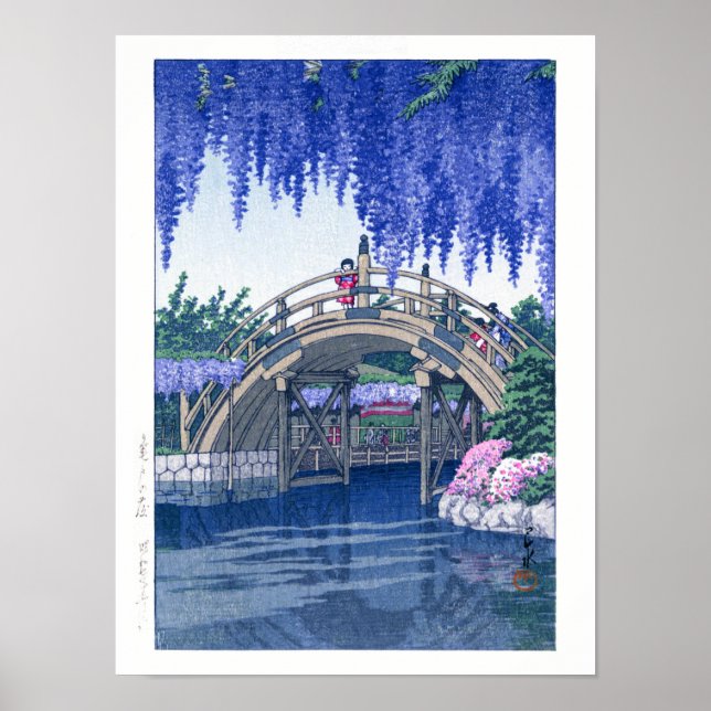 Póster ukiyoe - hasui - Wisteria Nº 34 en Kameido - (Frente)