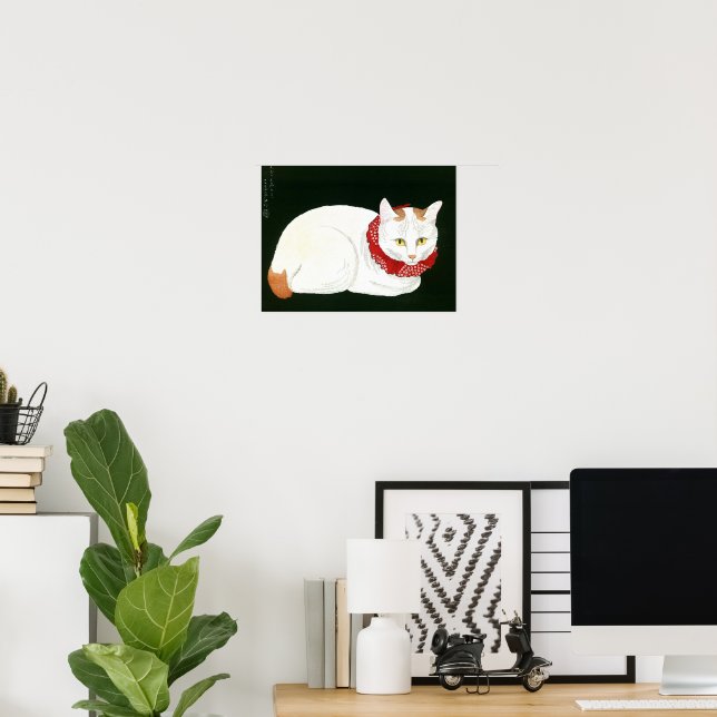 Póster Ukiyoe [komei] 03 gato blanco (Oficina en casa)