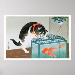 Póster Ukiyoe [Koson] Gato y Pez Dorado (XS)