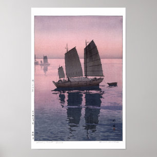 Póster ukiyoe - Yoshida - 12 - Barcos de vela-Atardecer -