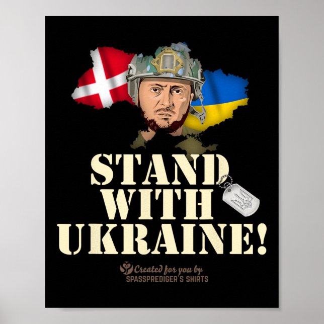 Póster Ukraine Denmark Flags Slogan Stand With Ukraine  (Frente)