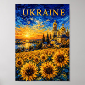 Póster Ukraine: Golden Sunset Sunflower Art Souvenir