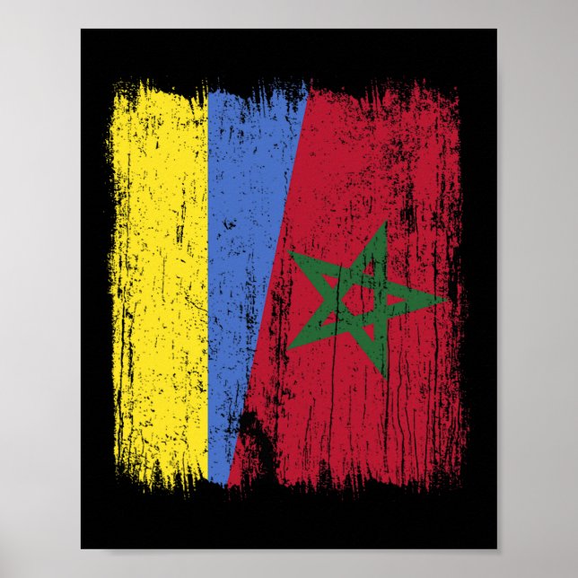 Póster Ukraine Morocco Half Flag Ukrainian Moroccan Herit (Frente)