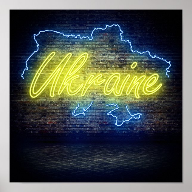 Póster Ukraine Neon Sign Flag Poster (Frente)