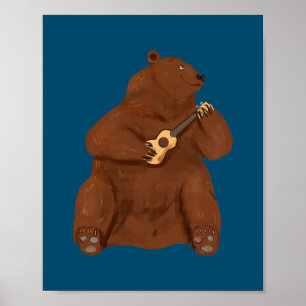 Póster Ukulele Bear Player Guitar Hawaii Music Uke