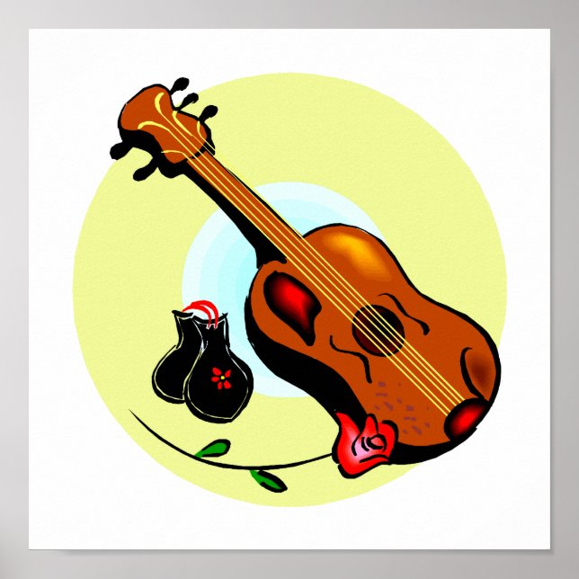 Póster Ukulele Castanets diseño Rosa musical gráfico (Frente)