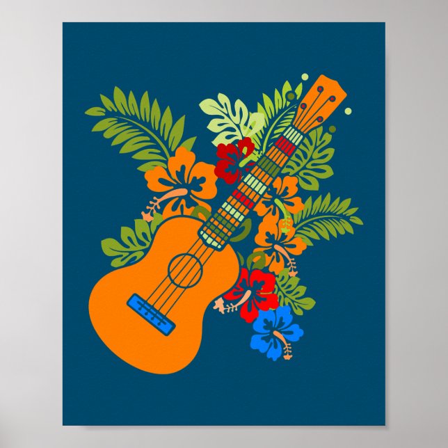 Póster Ukulele Guitar Hawaii Music Plants Nature Uke (Frente)