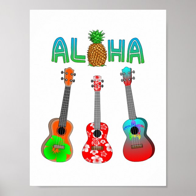 Póster Ukulele hawaiano Aloha Hawaii (Frente)