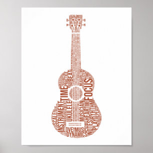 Póster Ukulele Word Cloud Ukulele Player Hawai