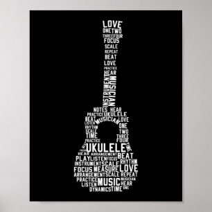 Póster Ukulele Word Cloud Ukulele Player Hawaii
