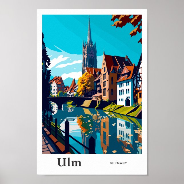 Póster Ulm Alemania Viaje Ilustracion de cosecha (Frente)