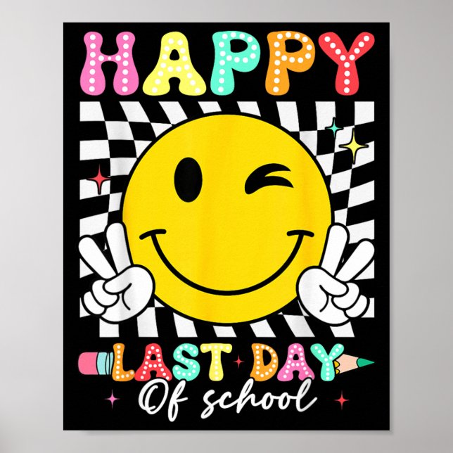 Póster Último Día de Colegio Cara Sonriente Groovy Profes (Frente)