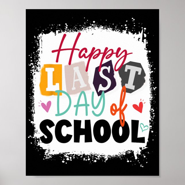 Póster Último día de escuela maestro y niños  (Frente)