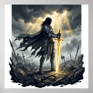 Póster Último en Pie Guerrero de Fantasía Oscura Batalla 