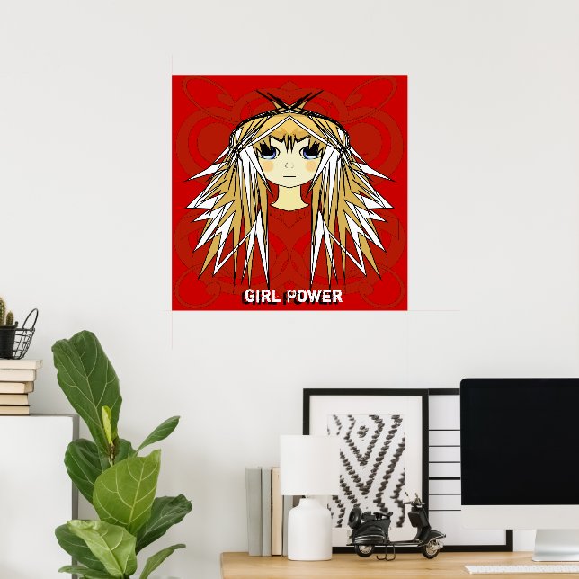 Póster Ultra Dulce Chica Anime Rubia Cabello Largo Poder (Oficina en casa)