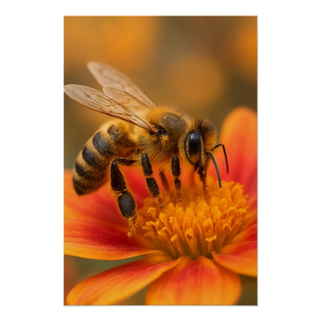 Póster Ultra Macro Abeja Melífera Acercamiento Fotorealis (Anverso)