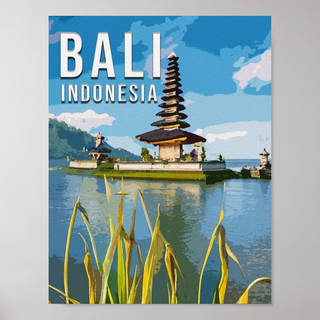 Póster Ulun Danu Beratan Temple Indonesia Watercolor (Frente)