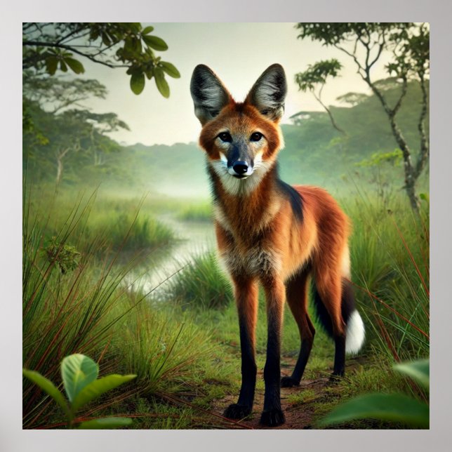 Póster Um lobo-guará na planície Pantaneira. (Frente)