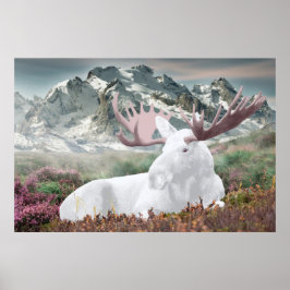 Póster Un alce blanco en la montaña