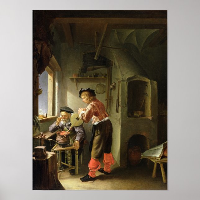 Póster Un alquimista y su asistente en su taller (Frente)