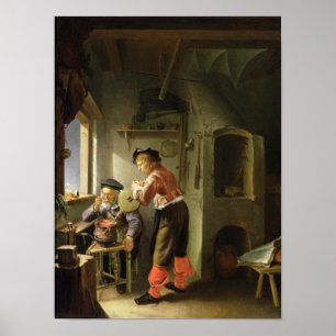 Póster Un alquimista y su ayudante en su taller