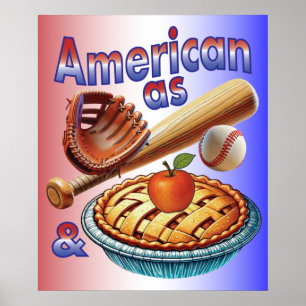 Póster Un americano divertido como el béisbol y el Apple 