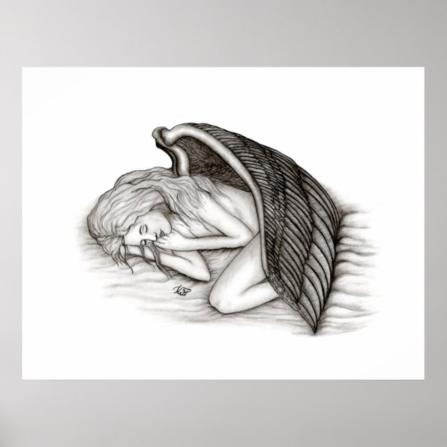 Póster Un ángel dormido, negro y blanco (Frente)