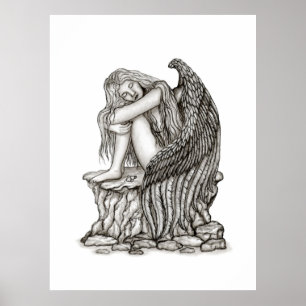 Póster Un ángel dormido sobre la piedra