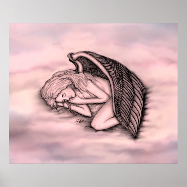 Póster Un ángel durmiente en las nubes del cielo en el ro (Frente)