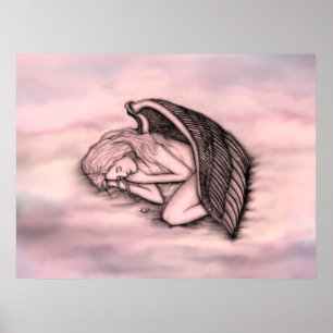 Póster Un ángel durmiente en las nubes del cielo en el ro