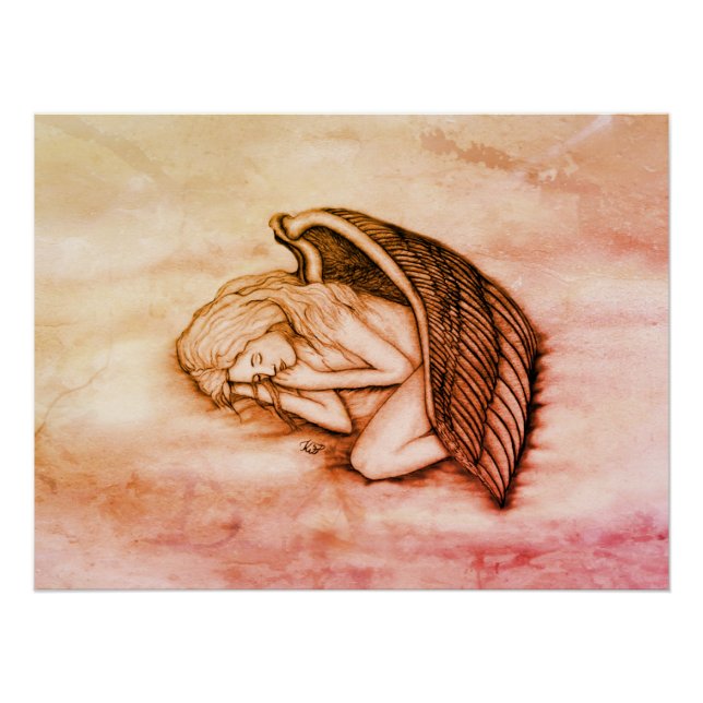 Póster Un ángel durmiente en las nubes del cielo en marmo (Anverso)