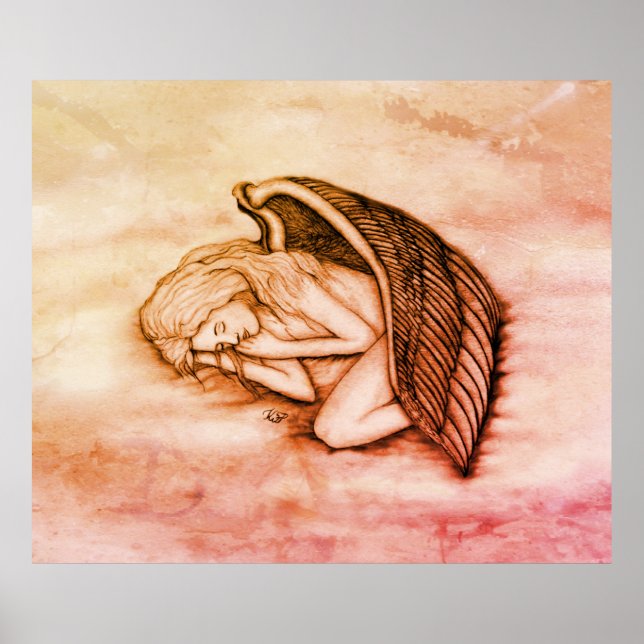 Póster Un ángel durmiente en las nubes del cielo en marmo (Frente)