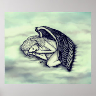 Póster Un ángel durmiente en las nubes del cielo en verde