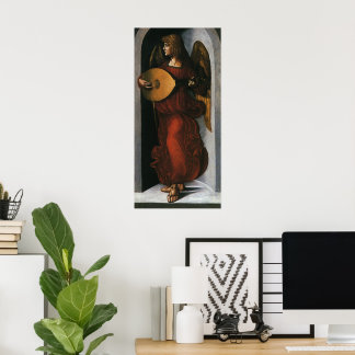 Póster Un ángel en rojo con un lute de Leonardo da Vinci