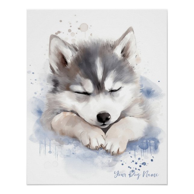 Póster Un ángel muy lindo durmiendo perrito Siberian Husk (Anverso)