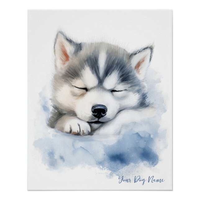 Póster Un ángel muy lindo durmiendo perrito Siberian Husk (Anverso)
