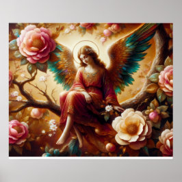Póster Un ángel sentado en una rama de árbol con alas reg