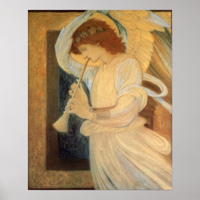 Póster Un ángel tocando un flageolet de Burne Jones (Frente)