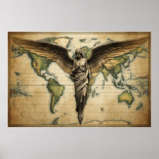 Póster Un ángel vigilando cada país en la Tierra en una p
