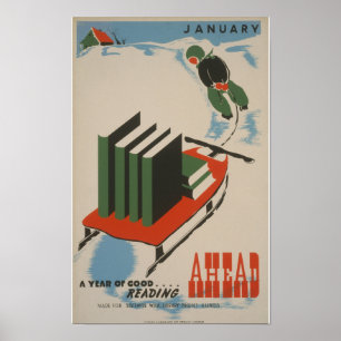 Póster Un año de buena lectura por delante cartel antiguo