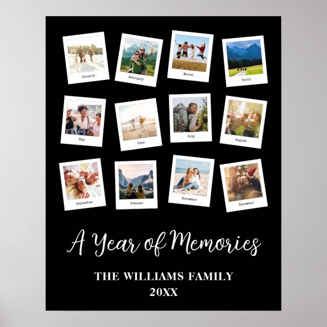 Póster Un año de Recuerdos Collage de fotos mensual famil (Frente)