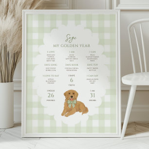 Póster Un año dorado cachorro perro 1er cumpleaños hito 