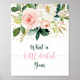 Póster Un año maravilloso Boho Floral Primer cumpleaños