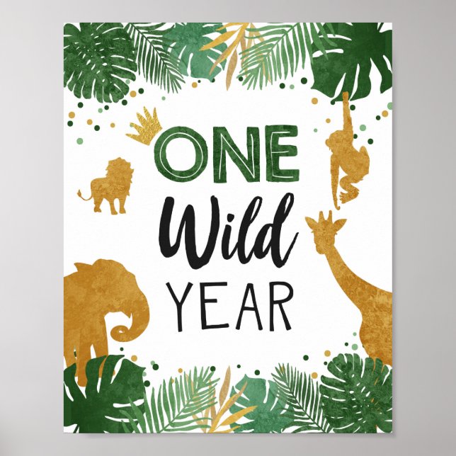 Póster Un año salvaje Safari Animales Oro Primer Cumpleañ (Frente)