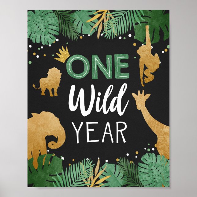 Póster Un año salvaje Safari Animales Oro Primer Cumpleañ (Frente)