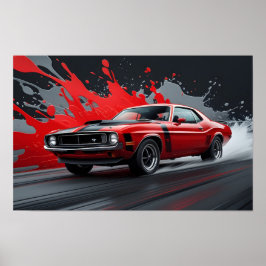 Póster Un antiguo automóvil muscular rojo