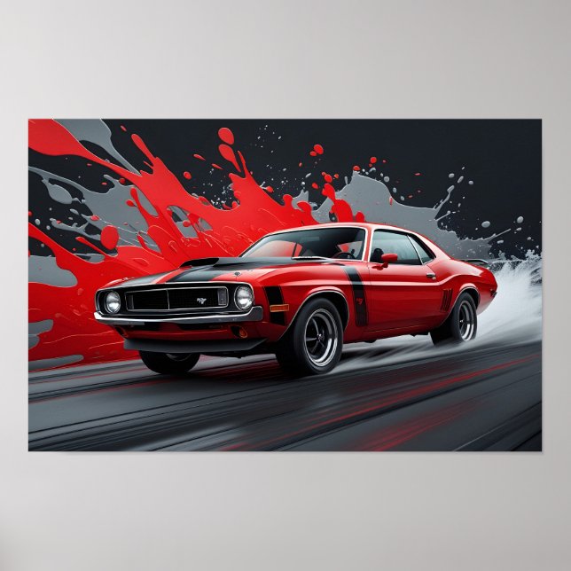 Póster Un antiguo automóvil muscular rojo (Frente)