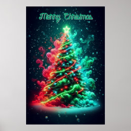 Póster Un árbol de Navidad rojo y verde humeante Pared 24
