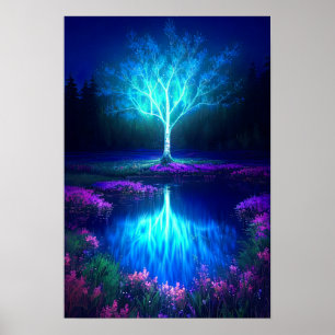 Póster Un árbol en azul en medio de la noche