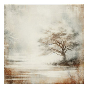 Póster Un Árbol En La Niebla Diseño Gráfico De Foto Antig